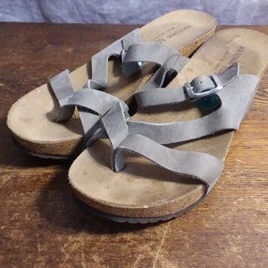 Marina Luna Taupe Gray Leather Wedge Sandals Made in Italy 8